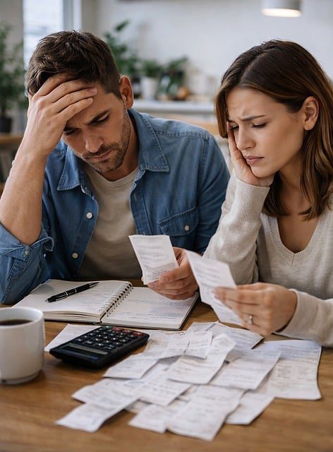 Couple reviewing finances and discussing whether to sell their investment property