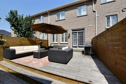 Private backyard patio in three bedroom townhouse for lease Bronte Oakville