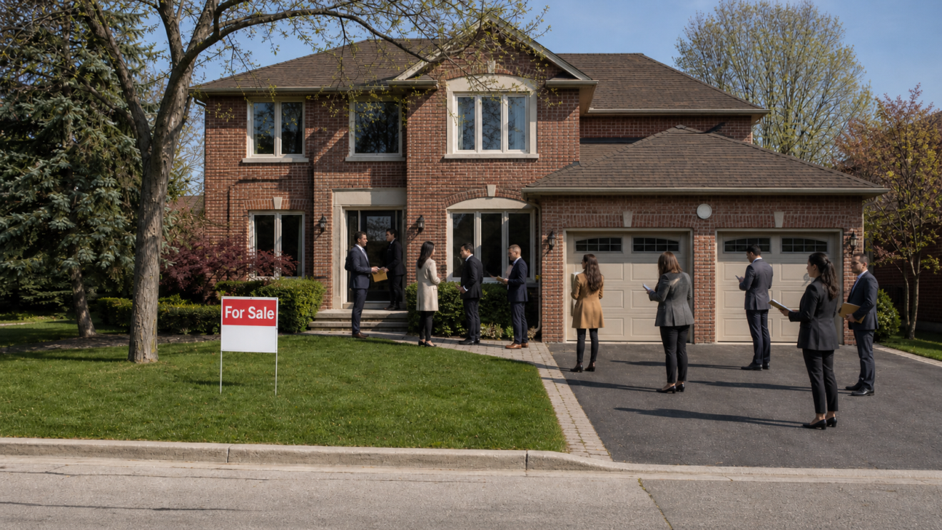 Oakville Ontario family home for sale with multiple real estate agents waiting to present offers in spring market