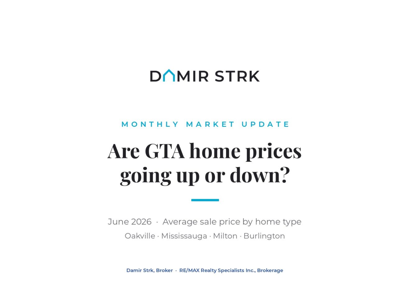 GTA home price benchmarks for Oakville, Mississauga, Milton and Burlington, June 2026