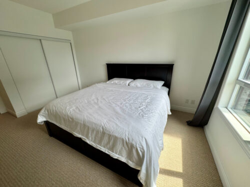 Bedroom with broadloom and window, Suite 319, Windows on the Green, Erin Mills, Mississauga