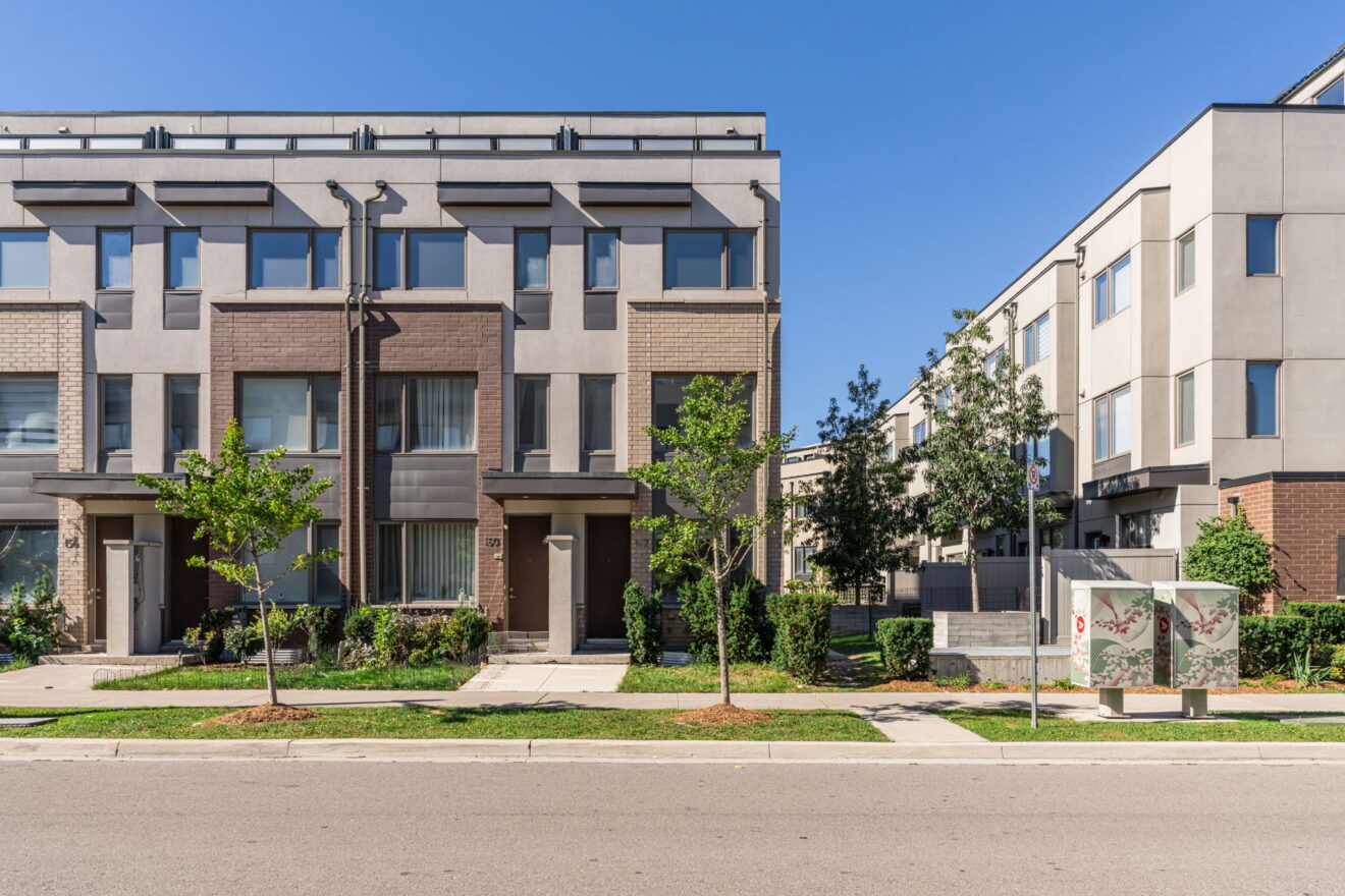 front exterior of the end unit townhome william duncan road downsview park toronto