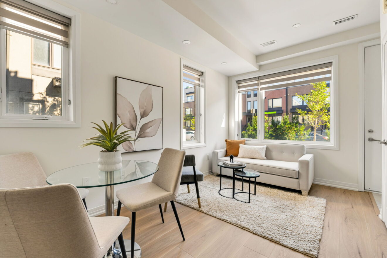 living and dining area with windows on two sides william duncan road downsview park toronto